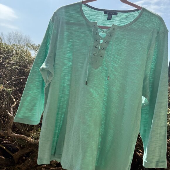 Chaps Women's Pullover Plus Size 2X Top with Laces Light Green (Parakeet) NWT - Picture 5 of 16